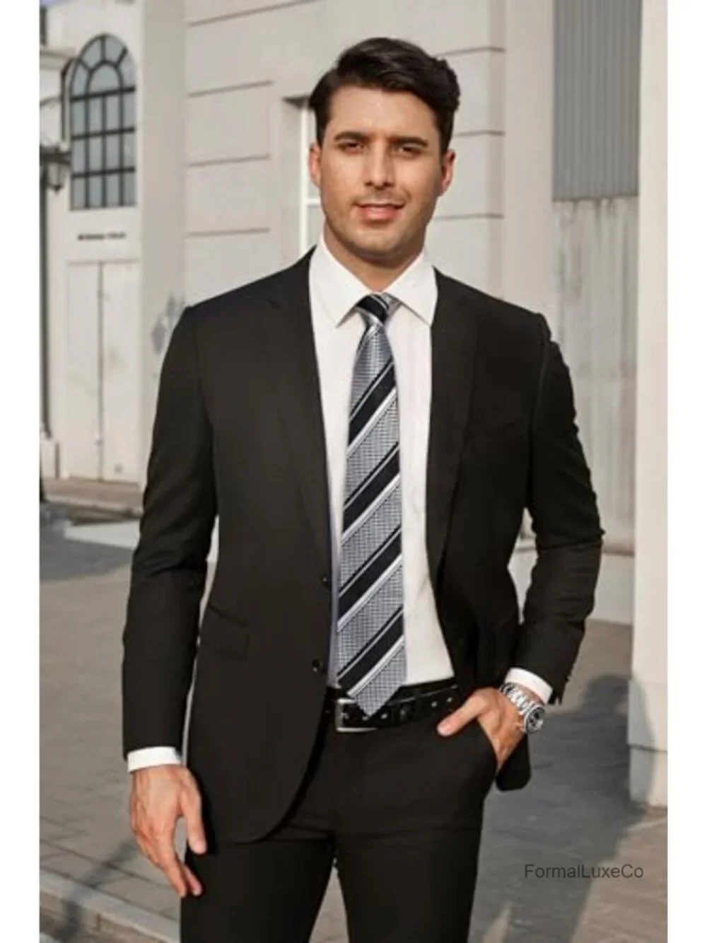 Classic Stripe Silk Blend Necktie & Pocket Square Set for Men